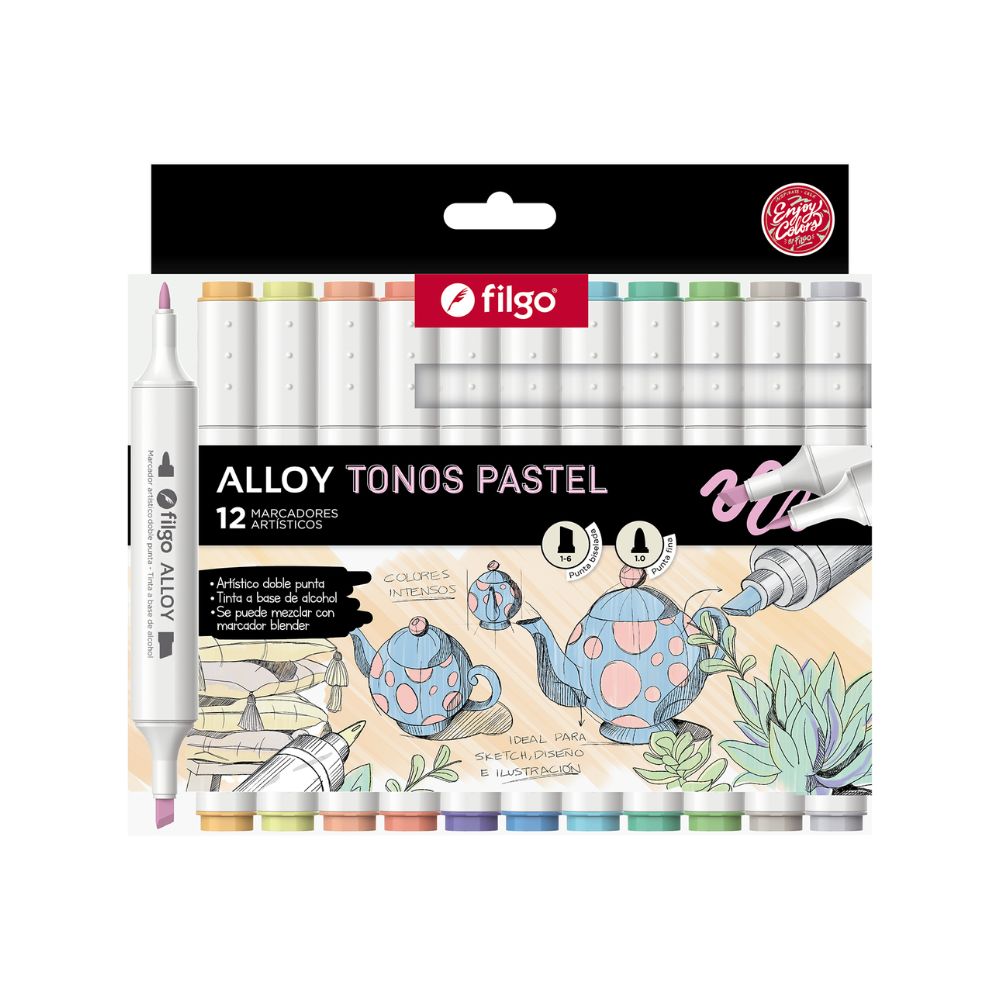 1.0 punta fina (12) MARCADORES FILGO ALLOY TON PASTEL x 12 - Imagen 1