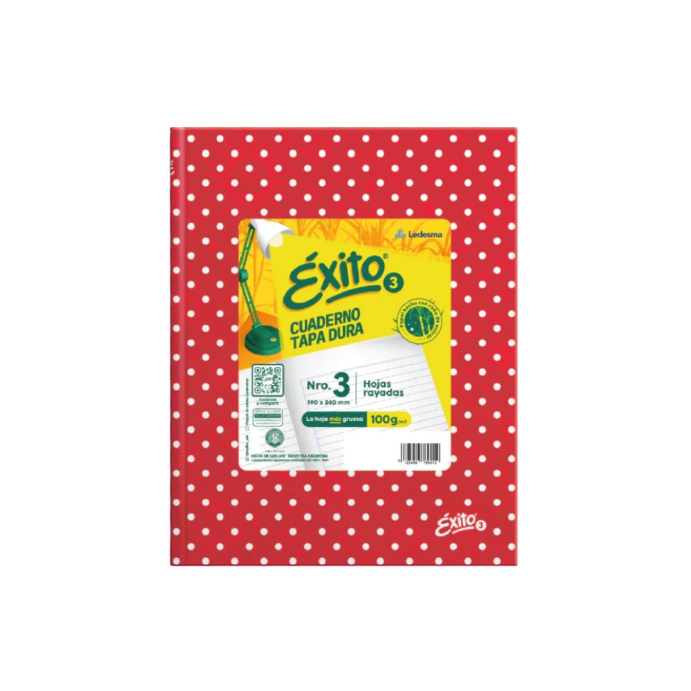 2569_0 CUADERNO N°3 EXITO 48 hjs LUNARES ROJO - Imagen 1