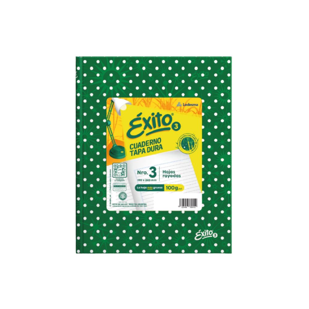 2575_0 CUADERNO N°3 EXITO 48 hjs LUNARES VERDE OSCURO - Imagen 1