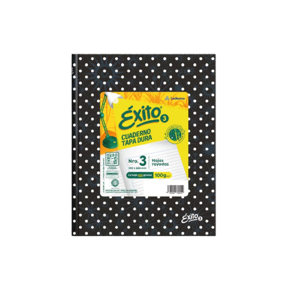 2587_0 CUADERNO N°3 EXITO 48 hjs LUNARES NEGRO CON BLANCO - Imagen 1