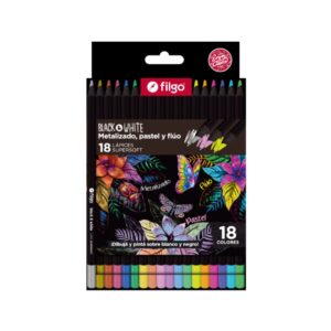 COLORES FILGO BLACK AND WHITE x 18 METAL+PASTEL+FLUO