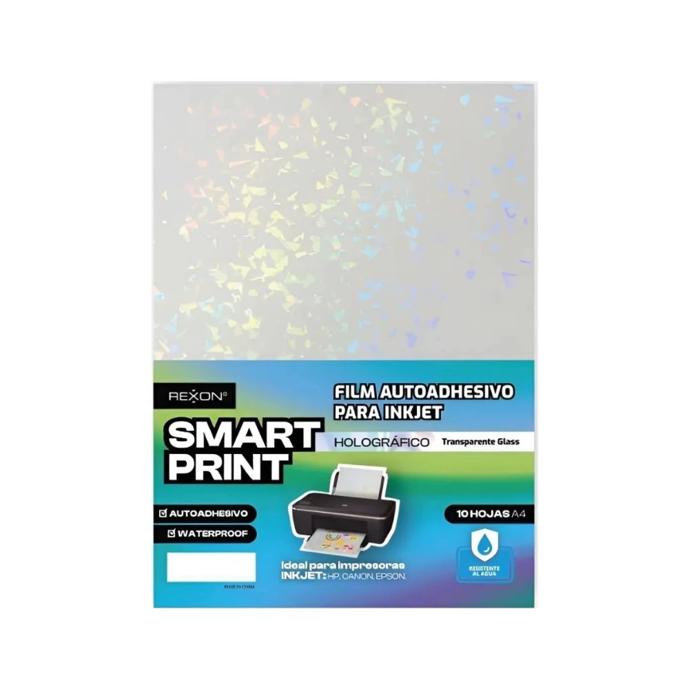 3654_0 HOJA ADHESIVA REXON SMART PRINT A4 HOLOGRAFICO TRANSPARENTE GLASS - Imagen 1