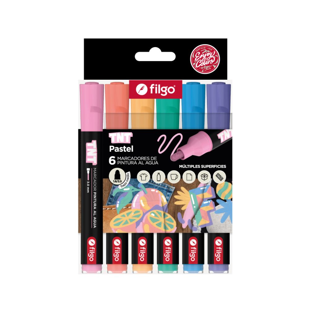 3693_0 MARCADORES FILGO TNT PASTEL x 6 - Imagen 1
